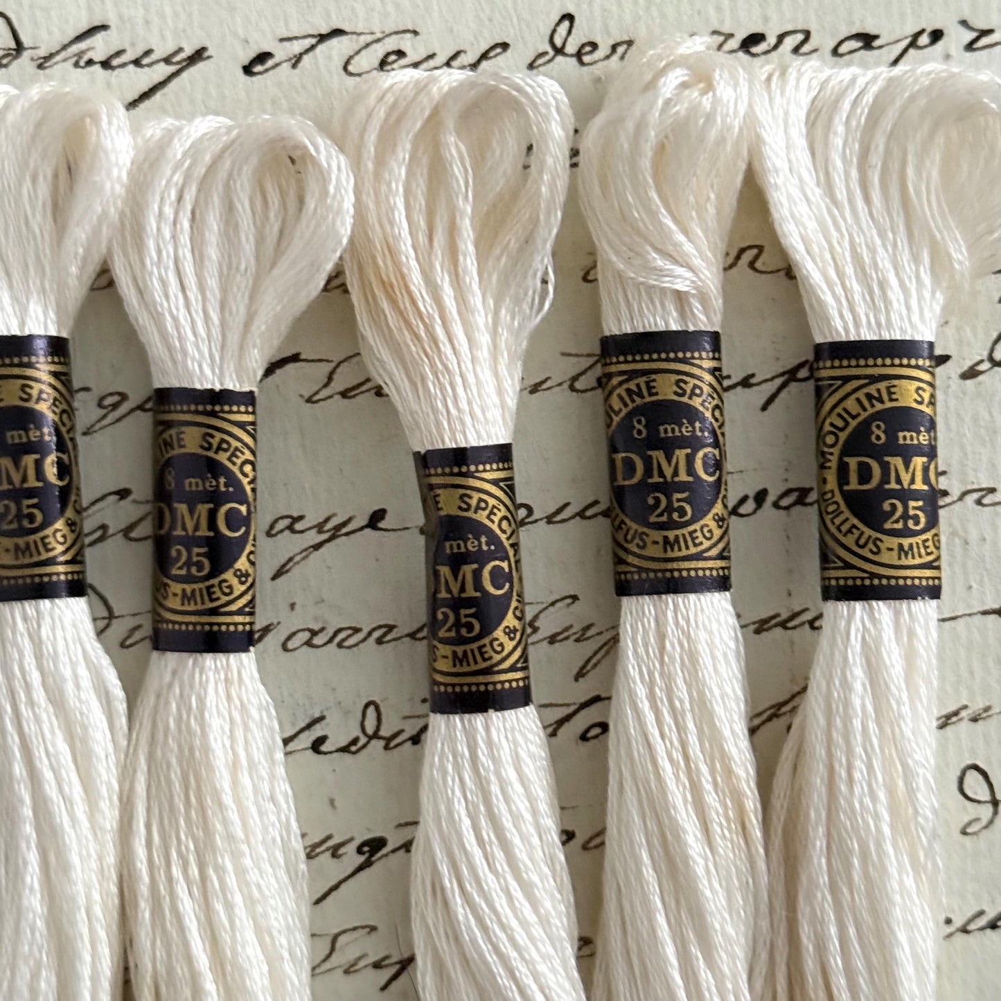 8 French Vintage DMC No 25 Skeins - Blanc Neige