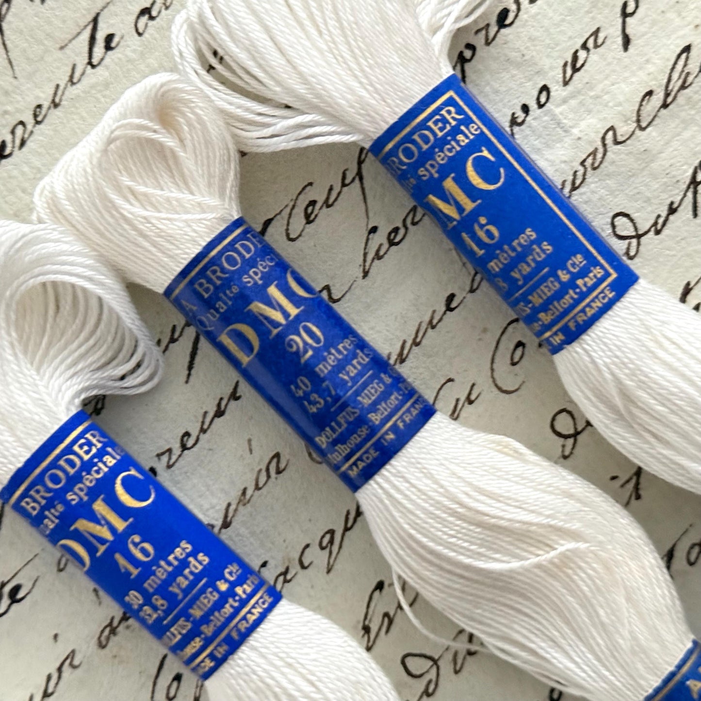 3 French Vintage DMC No 16 & No 20 Skeins A Broder