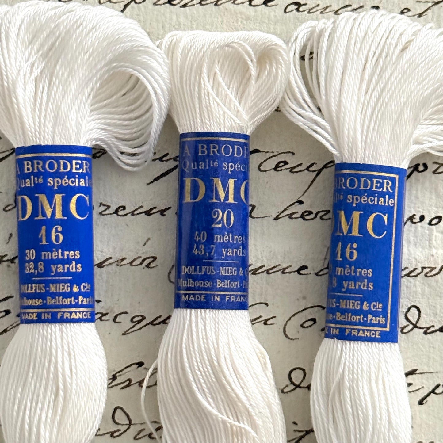 3 French Vintage DMC No 16 & No 20 Skeins A Broder