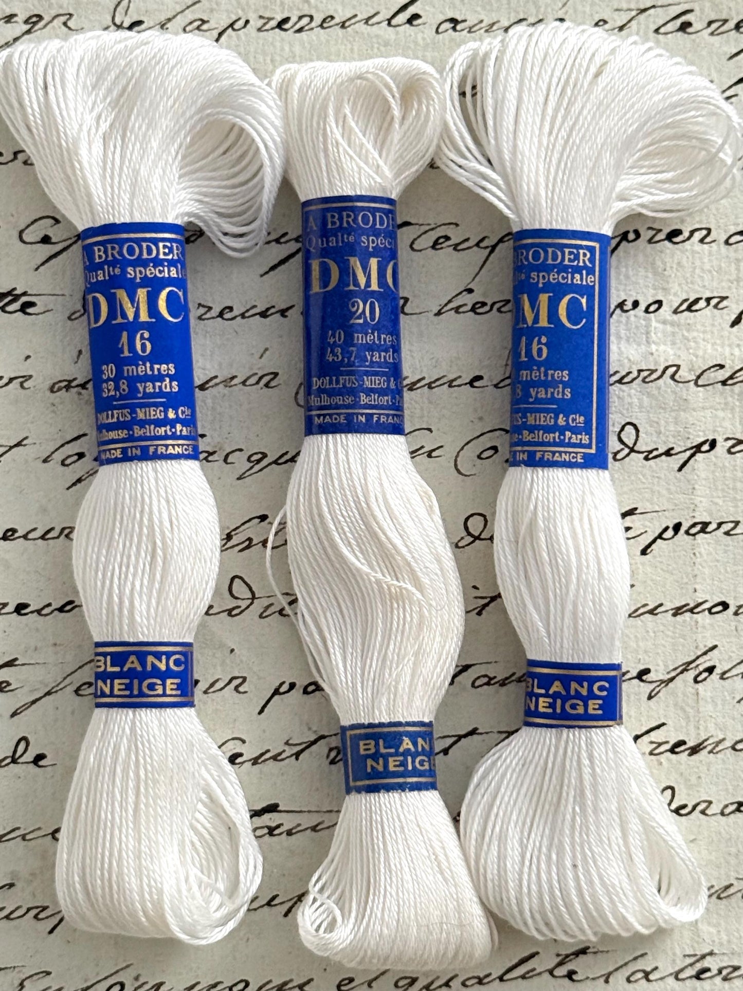3 French Vintage DMC No 16 & No 20 Skeins A Broder