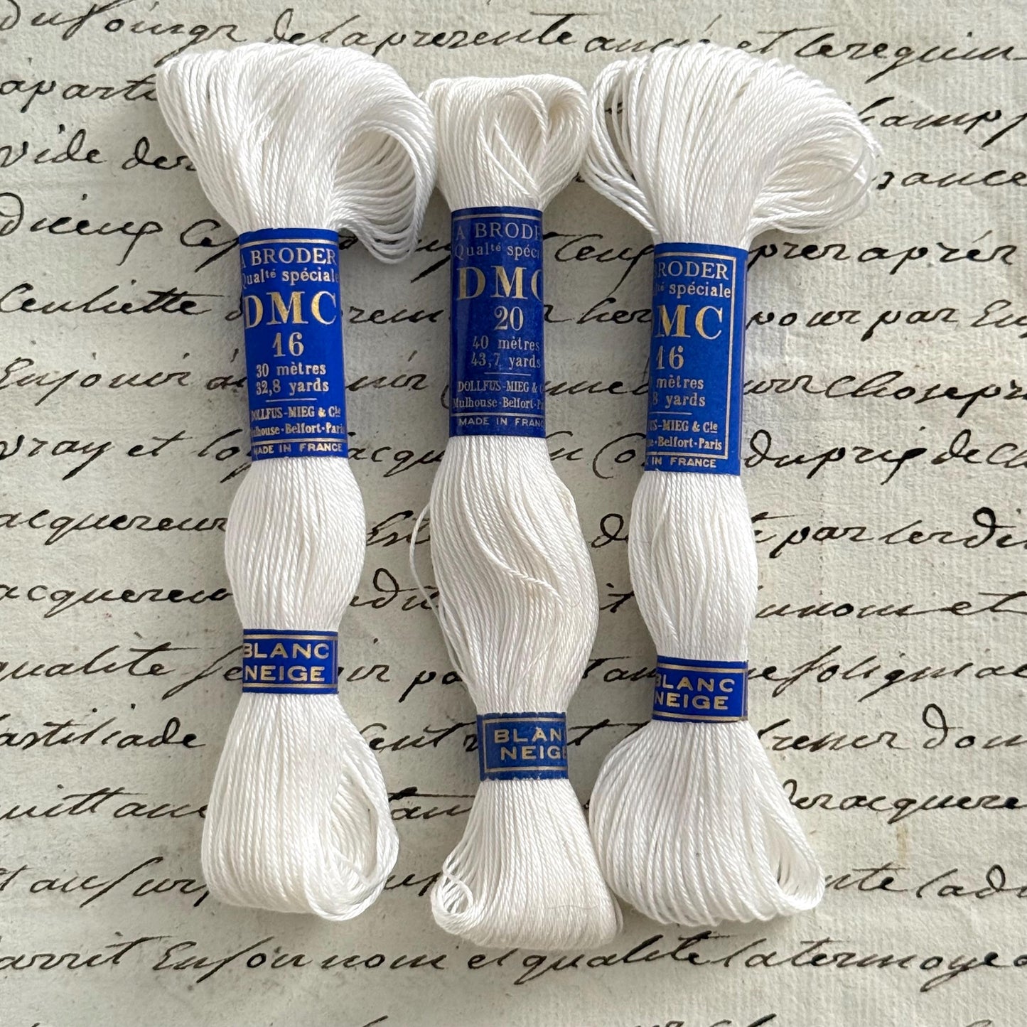 3 French Vintage DMC No 16 & No 20 Skeins A Broder