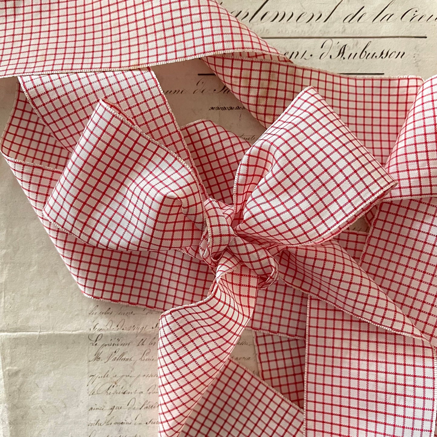 5 Yards French Antique Vichy Satin Cotton Ribbon, Passementerie