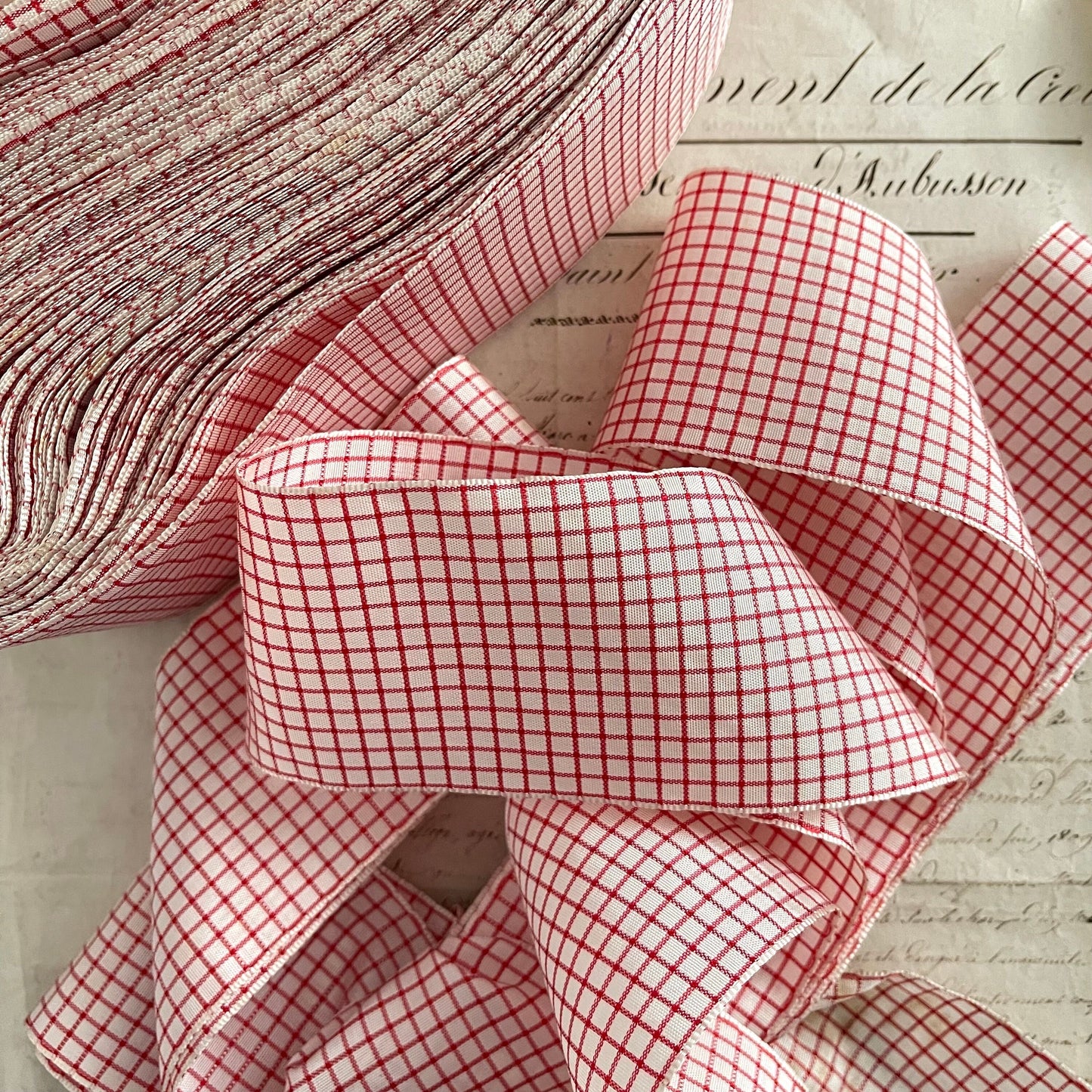 5 Yards French Antique Vichy Satin Cotton Ribbon, Passementerie