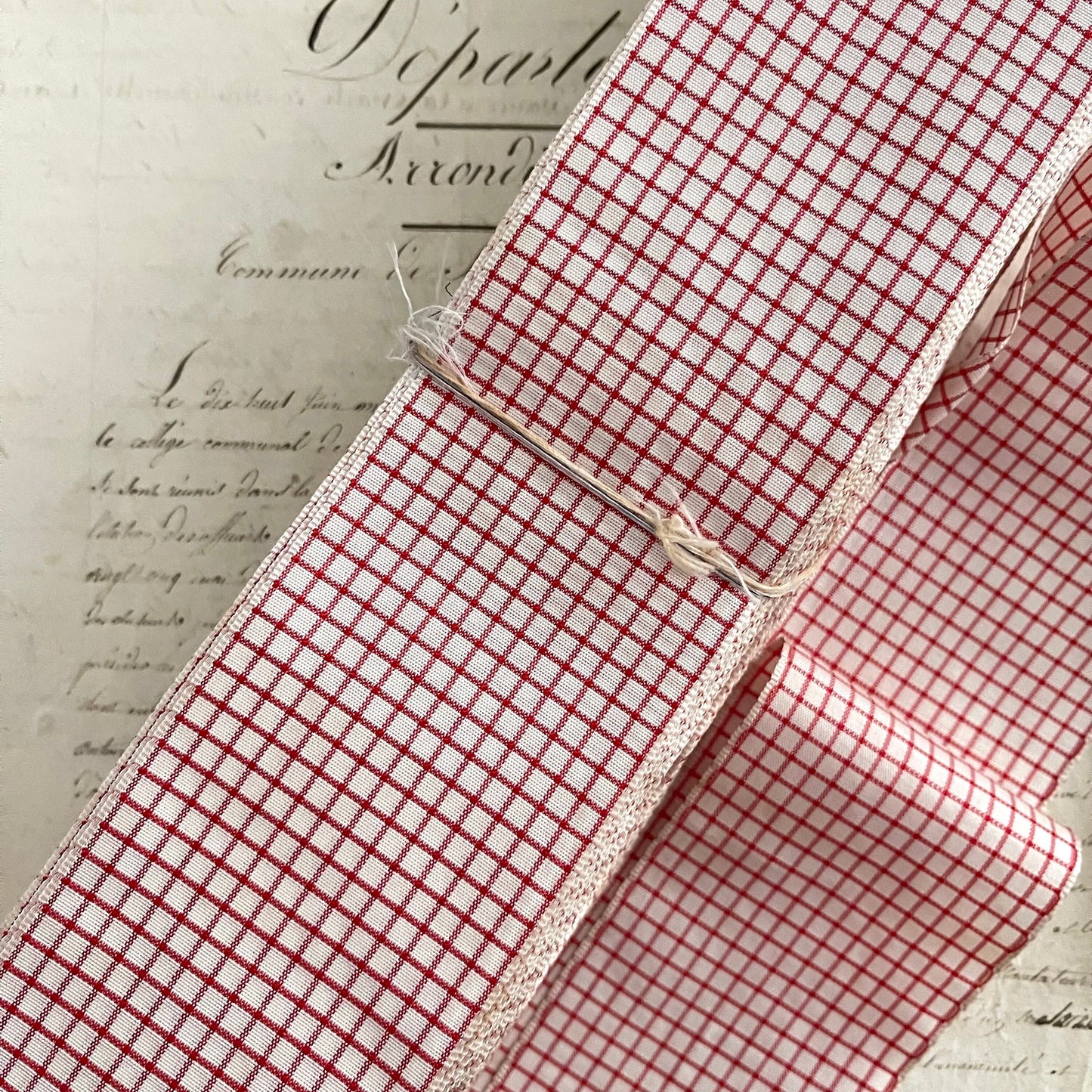 5 Yards French Antique Vichy Satin Cotton Ribbon, Passementerie