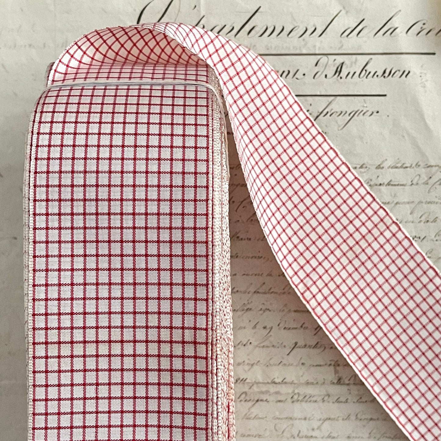 5 Yards French Antique Vichy Satin Cotton Ribbon, Passementerie