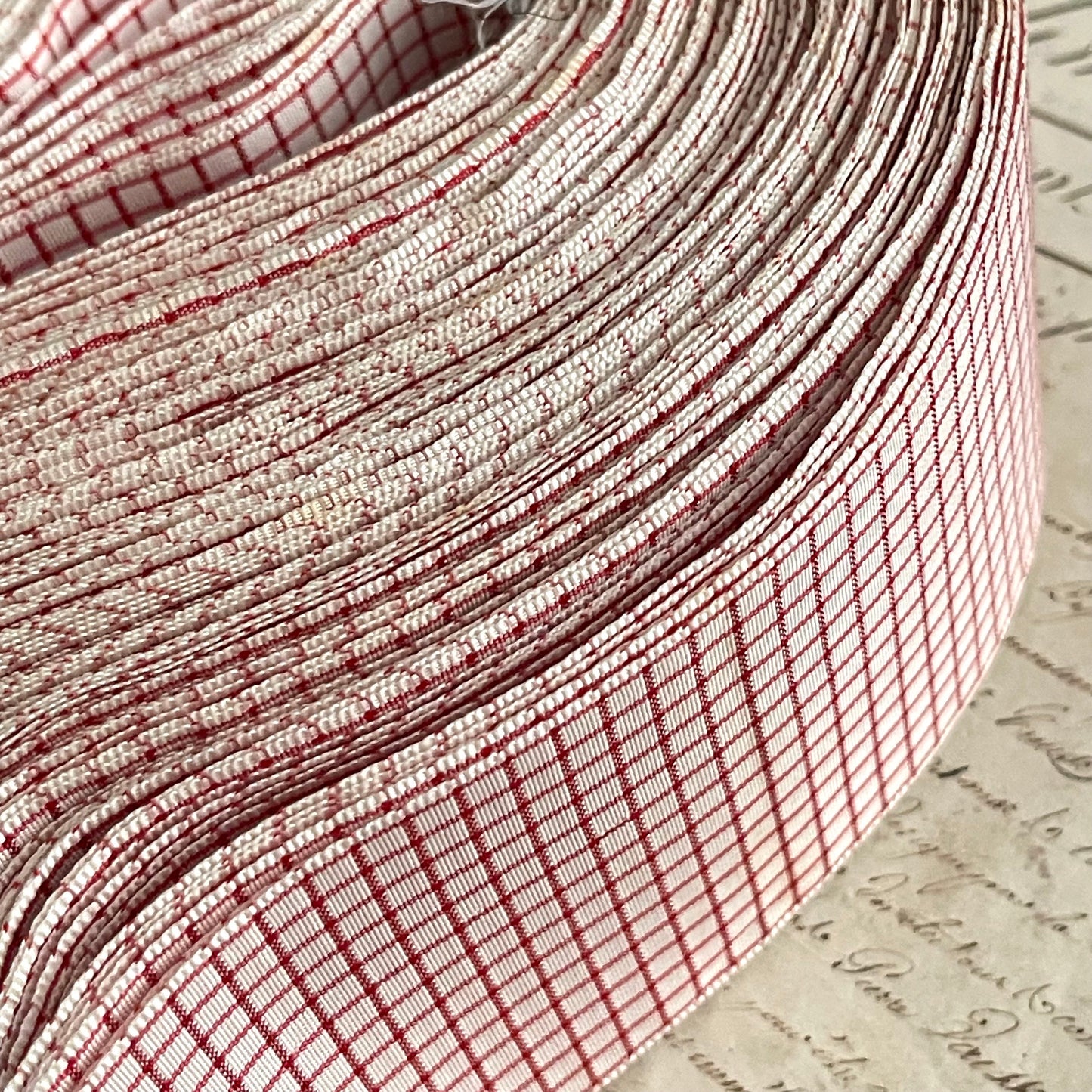 5 Yards French Antique Vichy Satin Cotton Ribbon, Passementerie