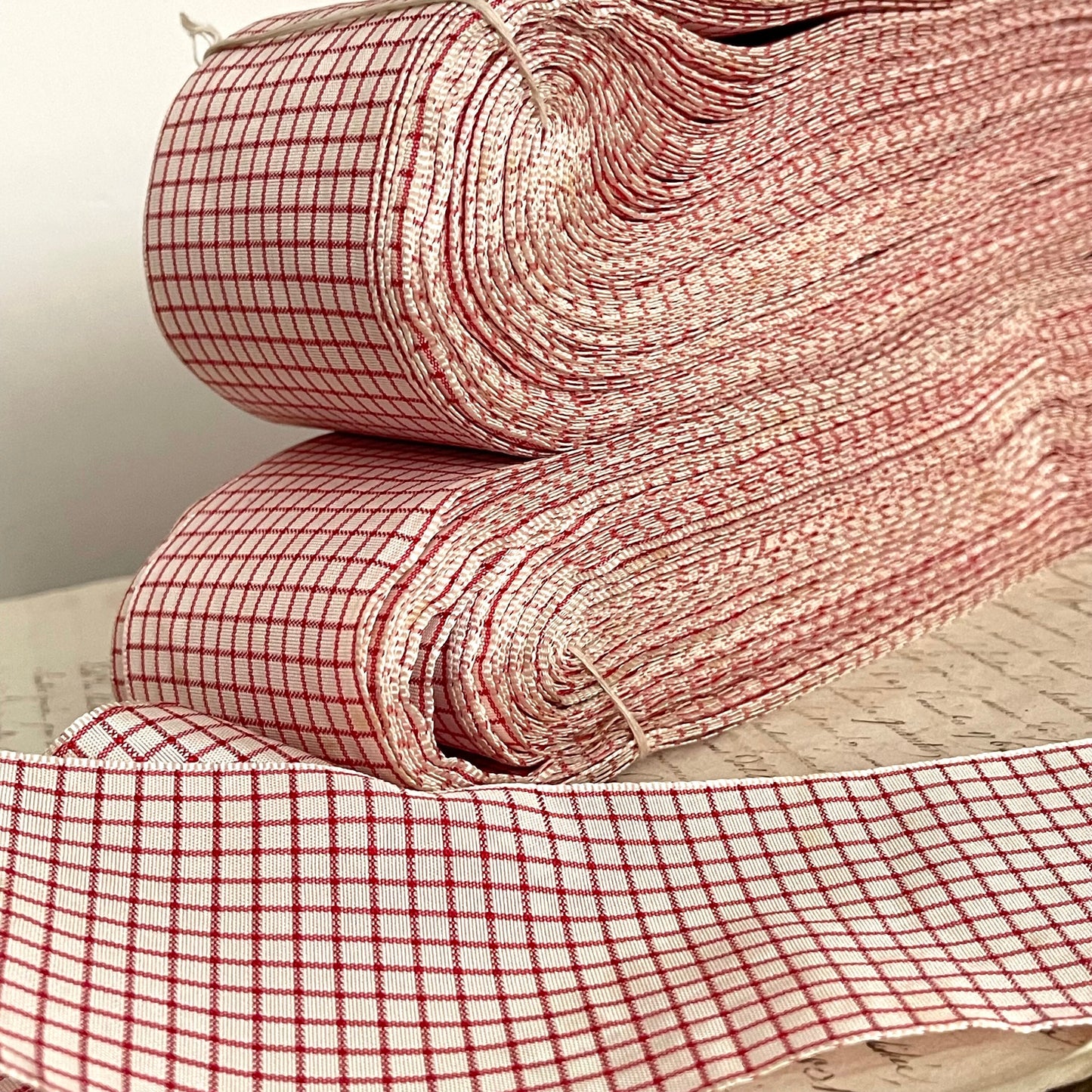 5 Yards French Antique Vichy Satin Cotton Ribbon, Passementerie