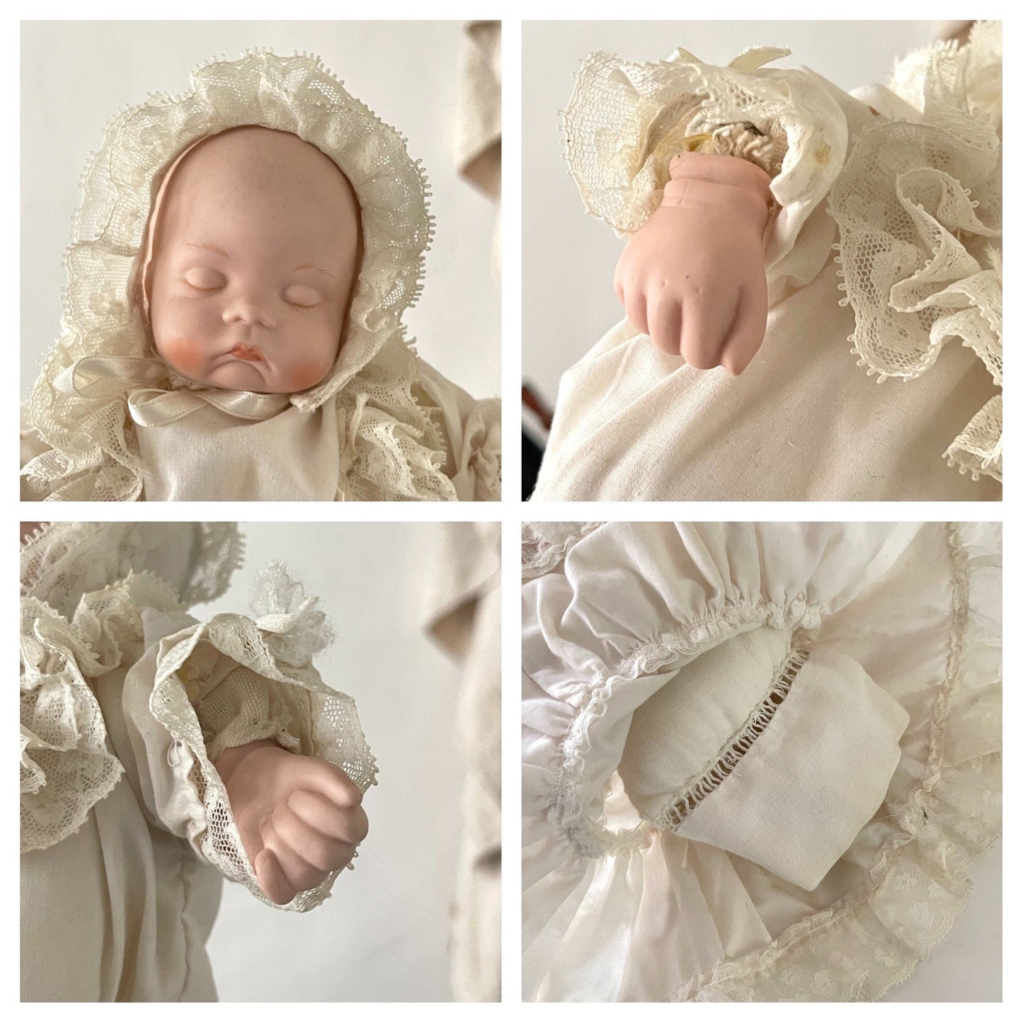 20's French Antique Chariot / Pram & Porcelain Baby Doll