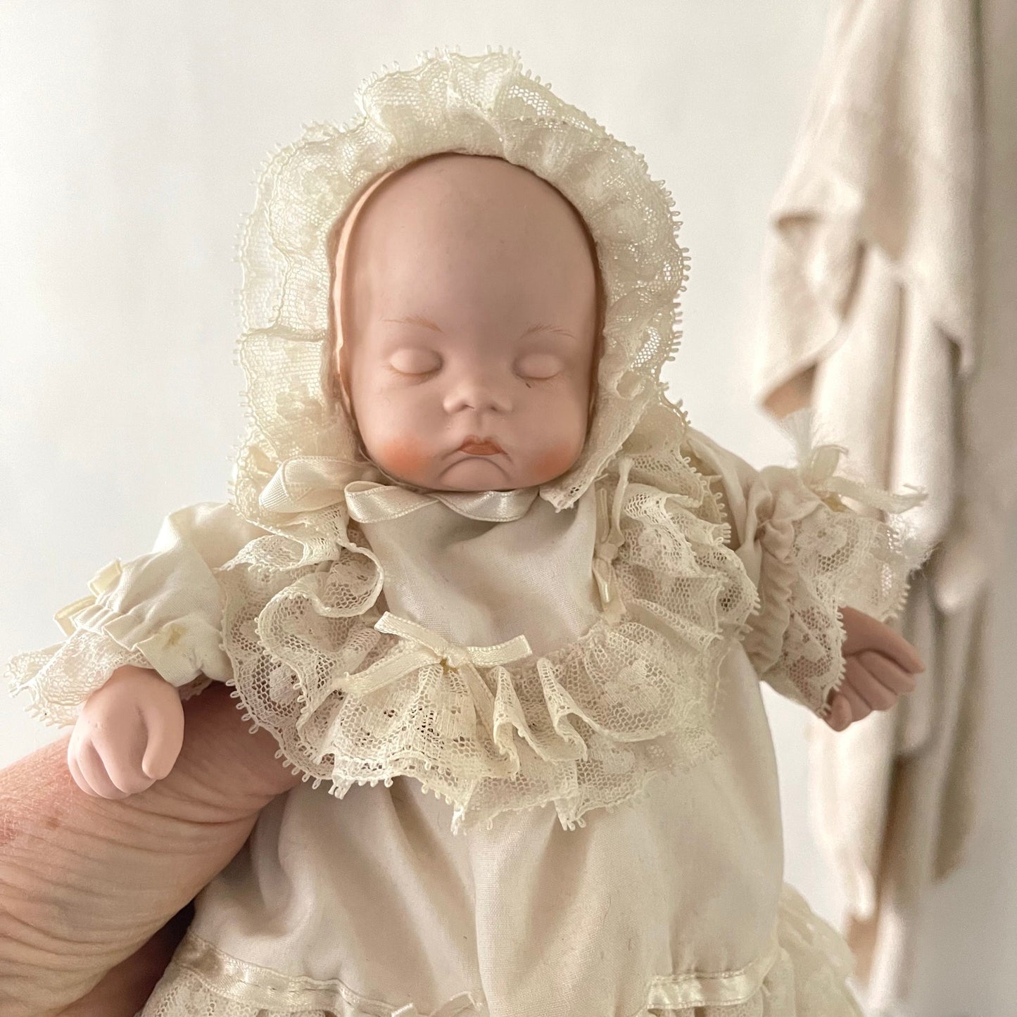 20's French Antique Chariot / Pram & Porcelain Baby Doll