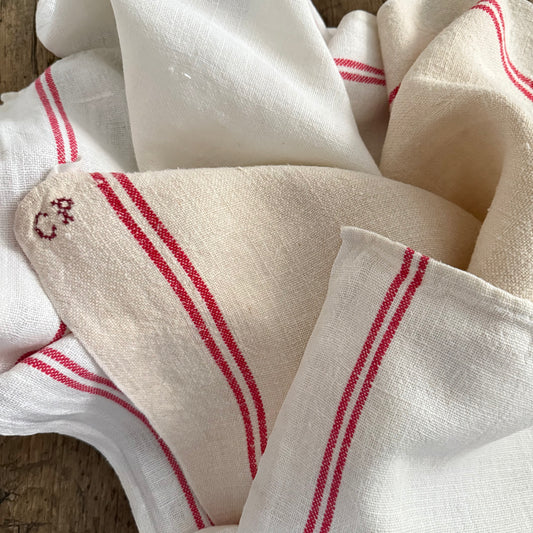 Trio of French Antique Hemp Torchons, Dish Towels, Tea Towels